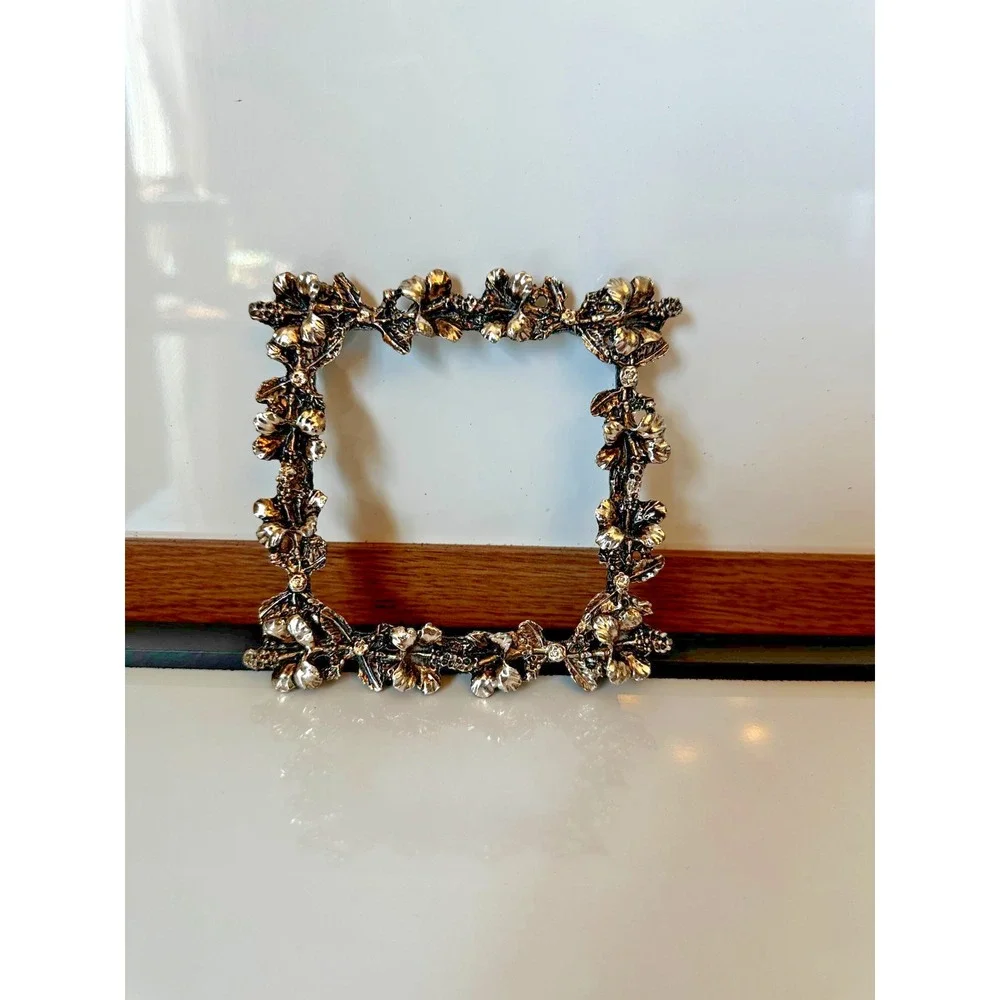 Vintage 1960s Ornate GRESCO Hibiscus Flowers Square Picture Frame 4.5